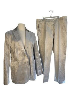 Vtg ST.EMILE Womens Pant Suit Sz 12/14 Crushed Velvet Champaign Silver Gorgeous